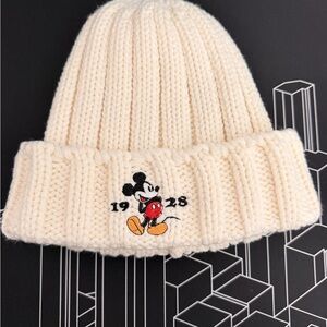 Disney Cream Knit Hat with Mickey Design